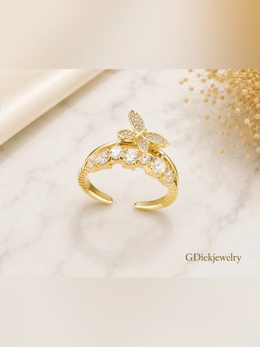 Goldfilled Butterfly Crystal Adjustable  Ring